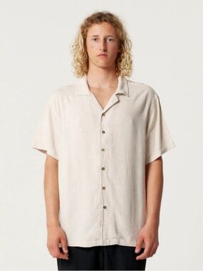 The Critical Slide Society Ernie Resort Shirt XL Beige Linen Camp Collar